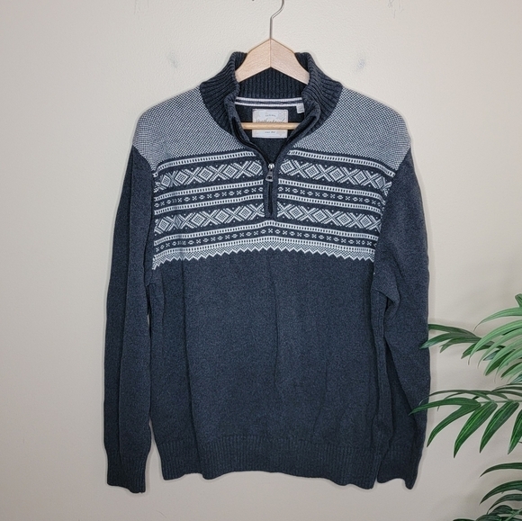 Weatherproof | Gray Fair Isle Quarter Zip Pullover Sweater Size XL - Picture 1 of 4